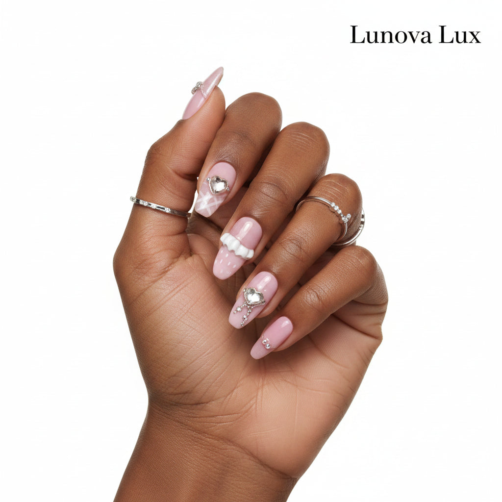 Pink Cat Eye French Almond Nails