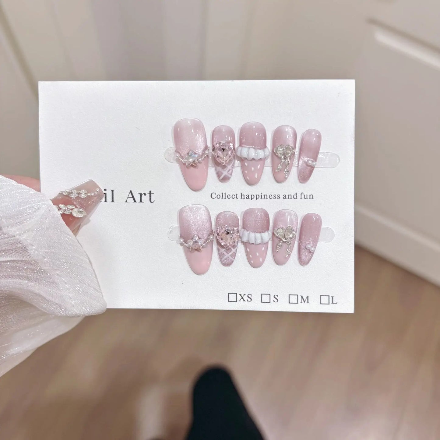 Pink Rhinestone Sweet Almond Press-On Nails
