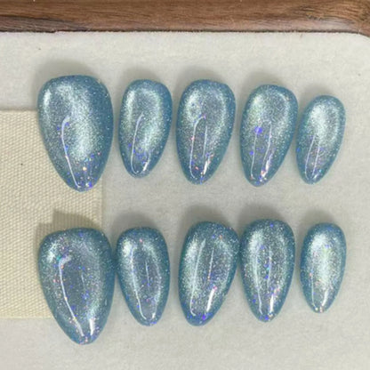 Red Cat Eye Mid-Length Almond Press-On Nails