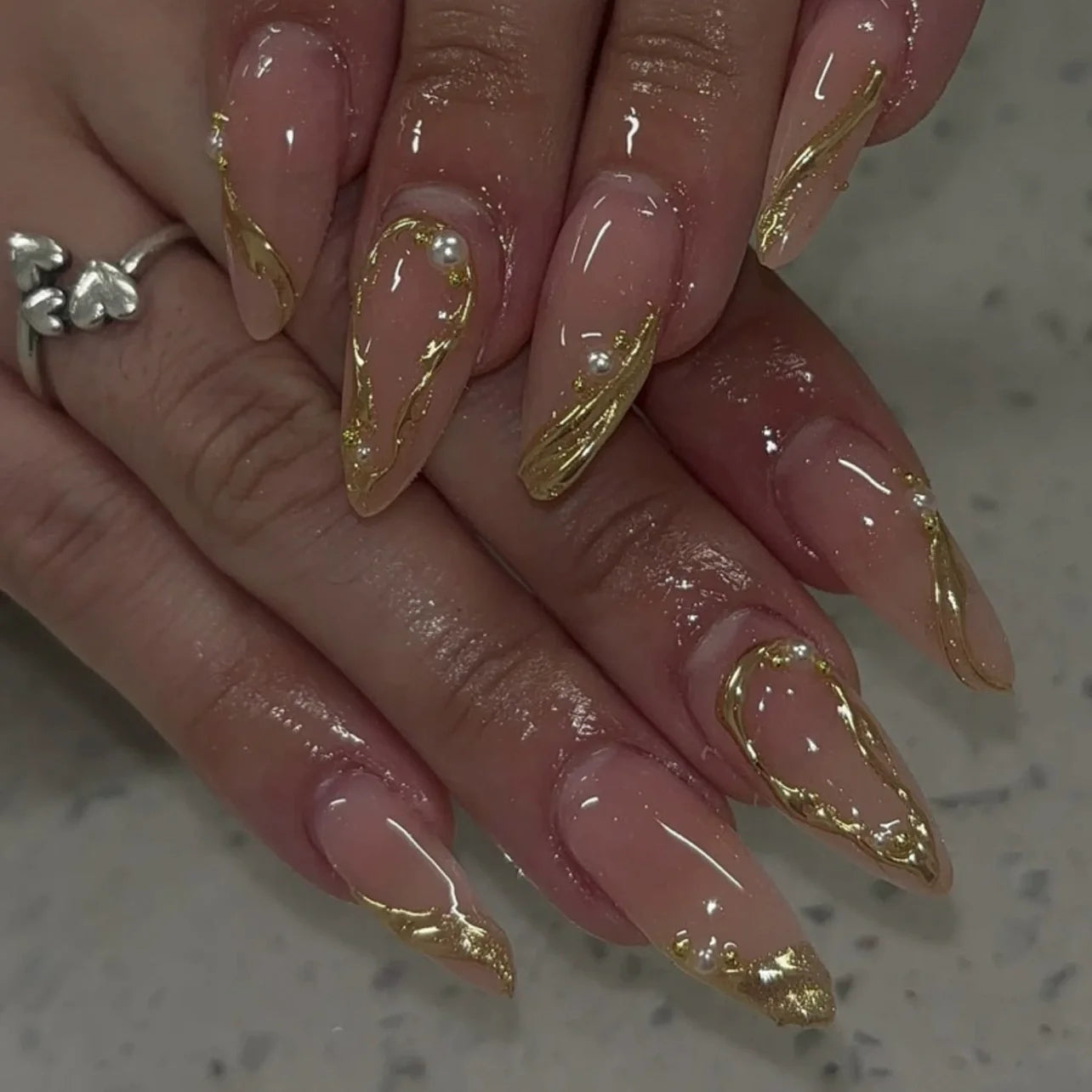 Blue Cat Eye Long Stiletto Press-On Nails
