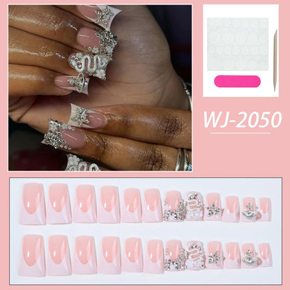 Black French Cross Long Duck Press-On Nails