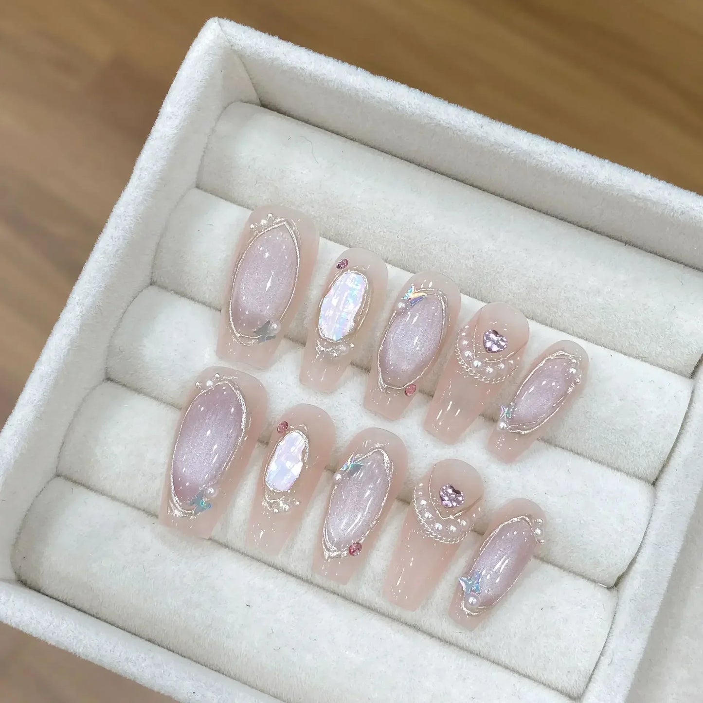 Blue Ocean Moon Rhinestone Long Ballet Press-On Nails