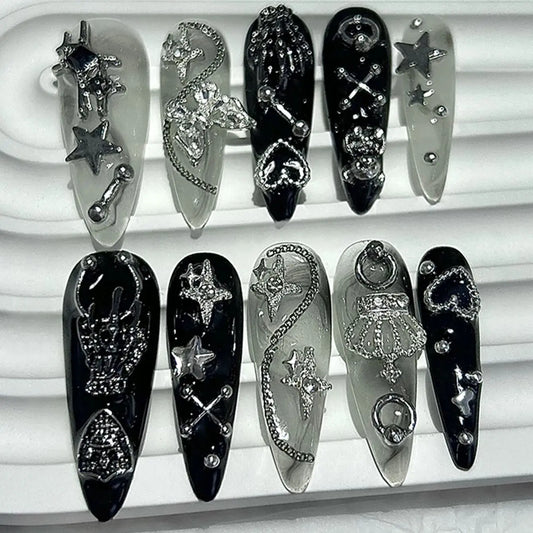 Jirai Y2K Black & White Long Press-On Nails