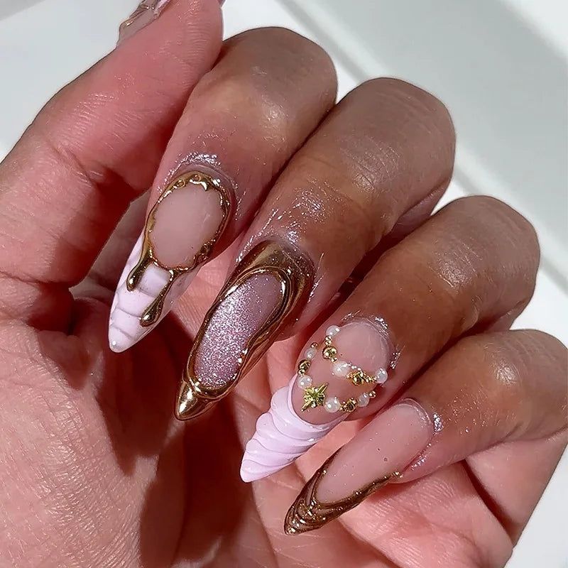 Blue Cat Eye Long Stiletto Press-On Nails