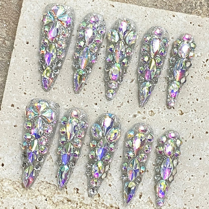 Blue Diamond Long Stiletto Press-On Nails