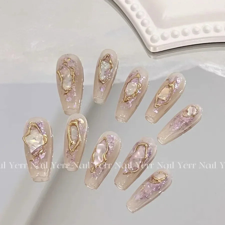 Blue Ocean Moon Rhinestone Long Ballet Press-On Nails
