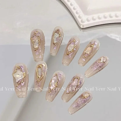 Blue Ocean Moon Rhinestone Long Ballet Press-On Nails