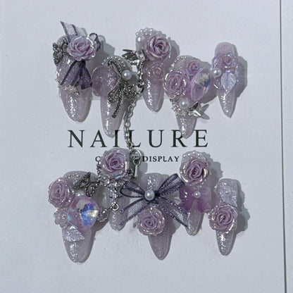 Butterfly Camellia Long Stiletto Press-On Nails