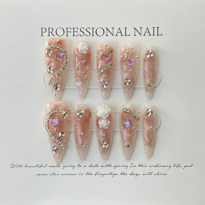 Butterfly Camellia Long Stiletto Press-On Nails