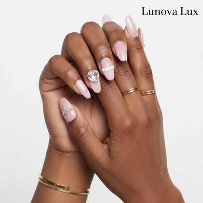 Pink Cat Eye French Almond Nails