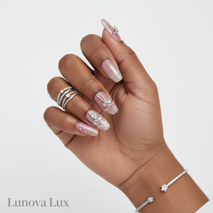 Pink Cat Eye French Almond Nails