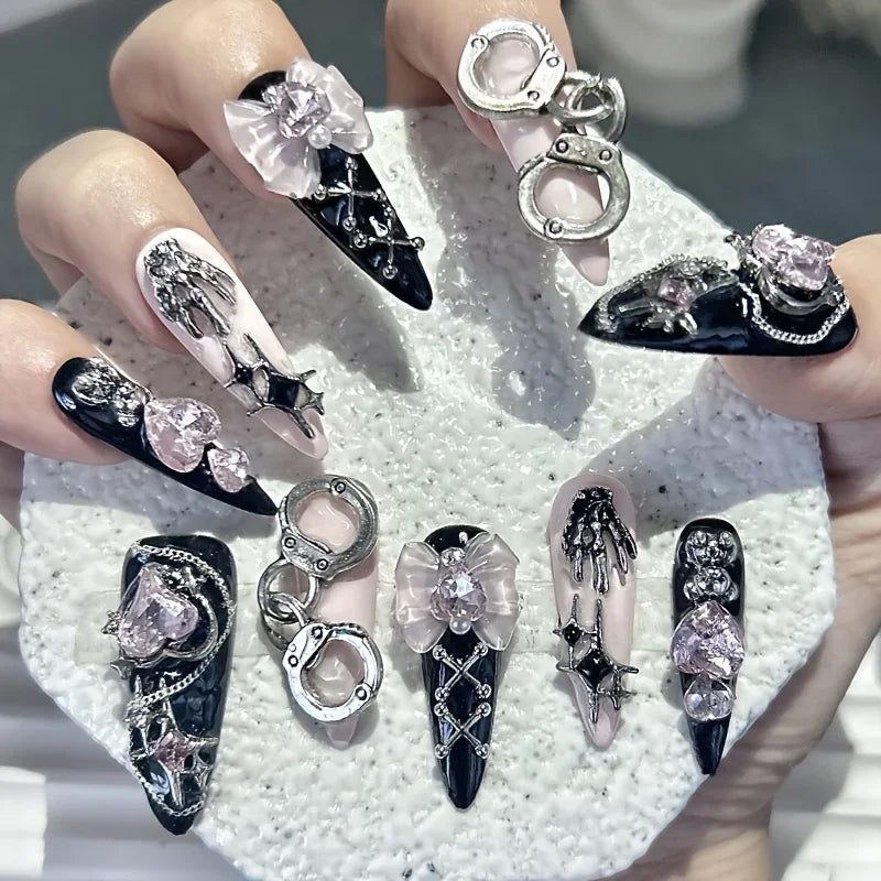 Midnight Crown Butterfly Stiletto Nails