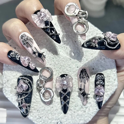 Jirai Y2K Black & White Long Press-On Nails