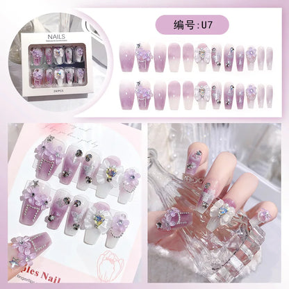 Pink Moon Star Rhinestone Long Coffin Press-On Nails