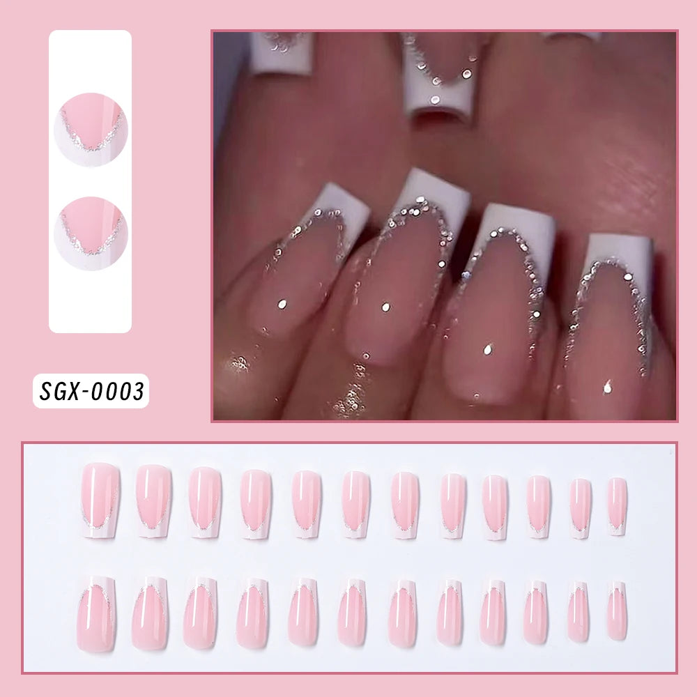 Pink Moon Star Rhinestone Long Coffin Press-On Nails