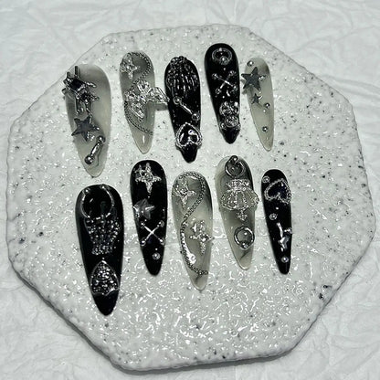 Jirai Y2K Black & White Long Press-On Nails