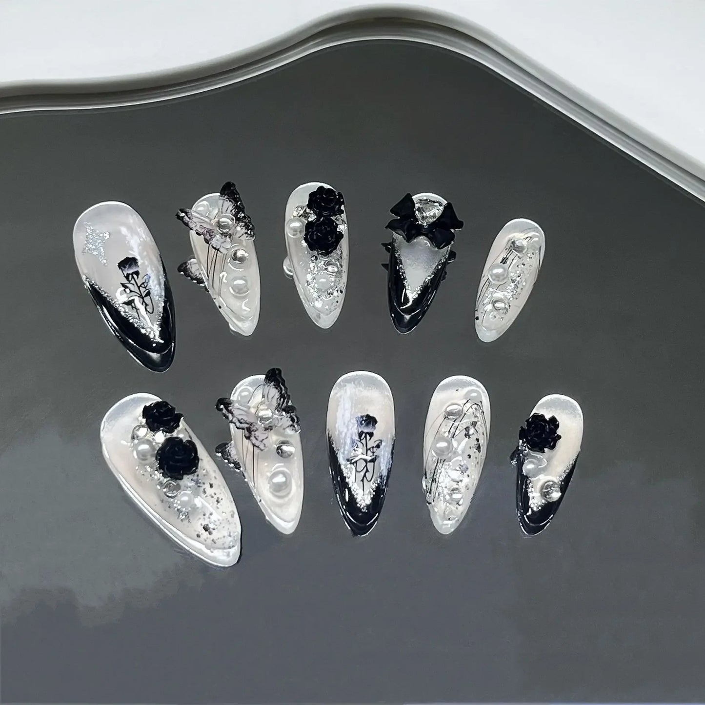 Butterfly Camellia Long Stiletto Press-On Nails