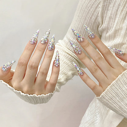 Luxury Flash Rhinestone Long Stiletto Press-On Nails