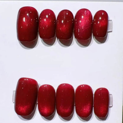 Red Cat Eye Mid-Length Almond Press-On Nails