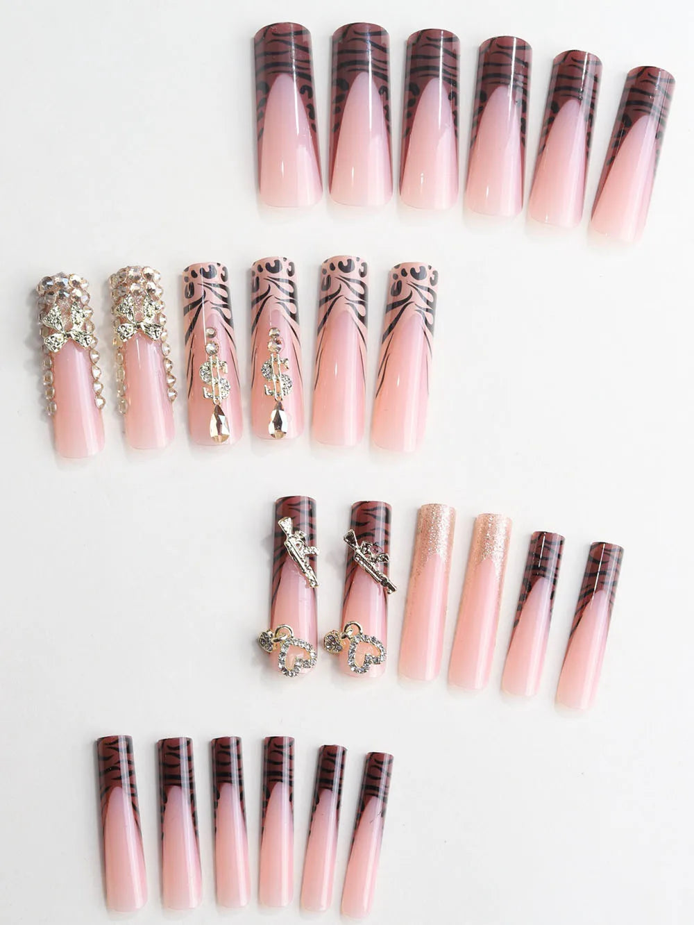 Pink Leopard Glitter Long Square Press-On Nails