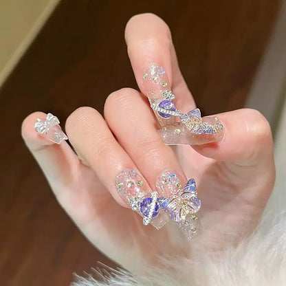 Planet Butterfly Glitter Press-On Nails