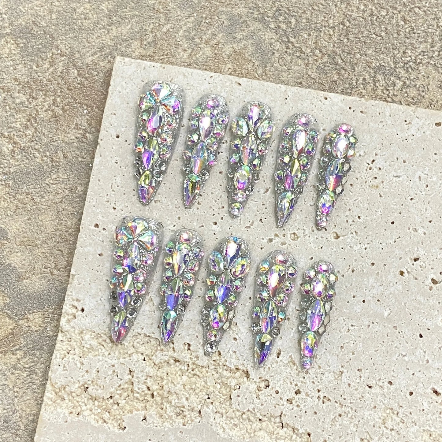 Blue Diamond Long Stiletto Press-On Nails