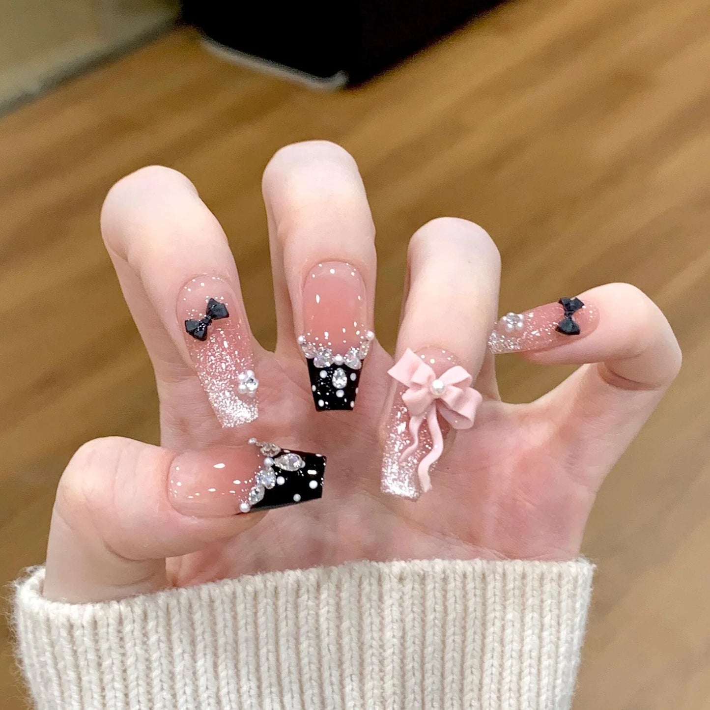 Cherry Blossom Aurora Coffin Nails