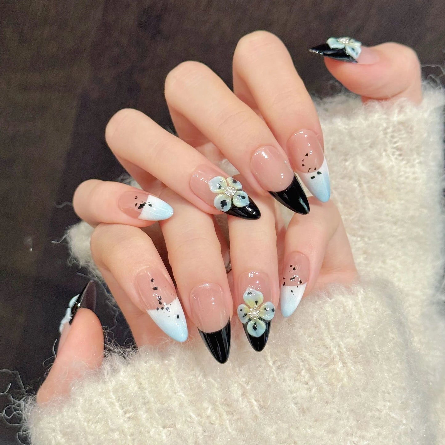 3D Petal French Almond Nails