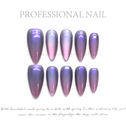 Red Cat Eye Mid-Length Almond Press-On Nails