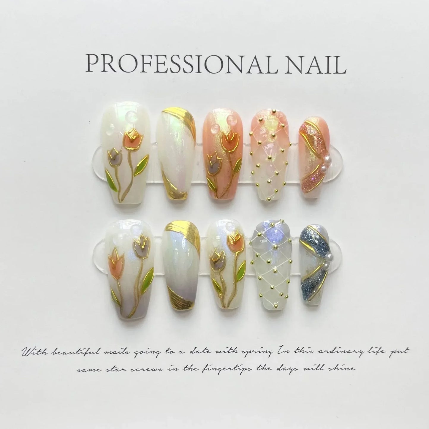 Ocean Moon Rhinestone Ballet Nails