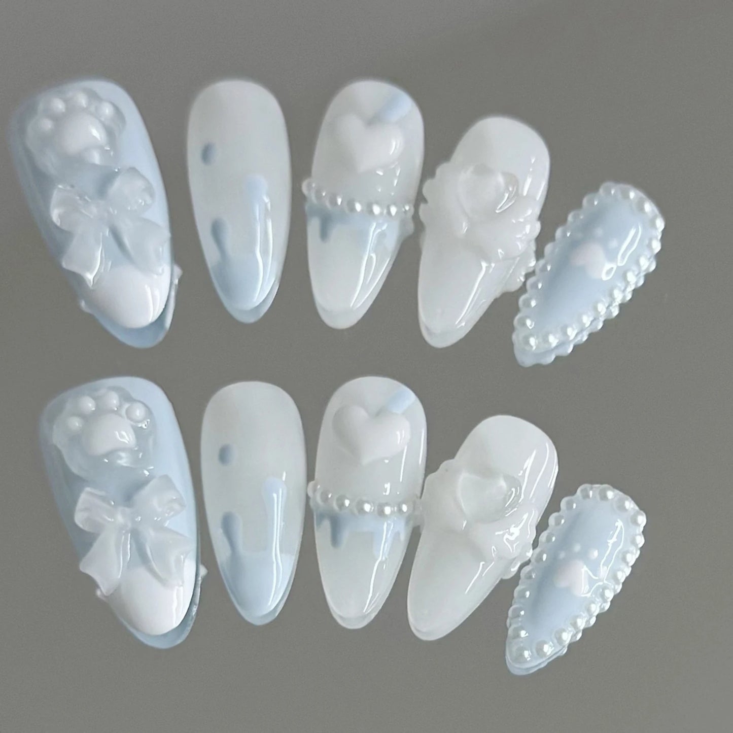 Light Blue Bear Paw Almond Press-On Nails