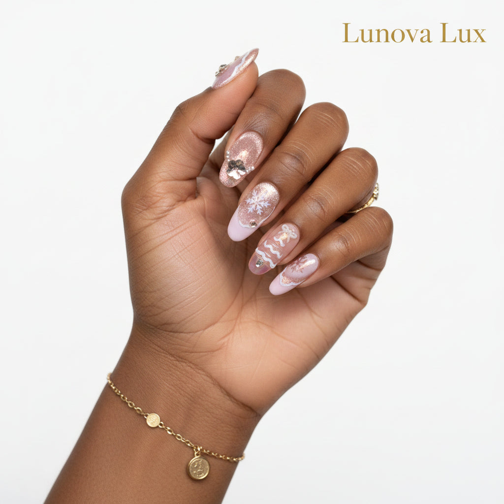 Pink Cat Eye French Almond Nails