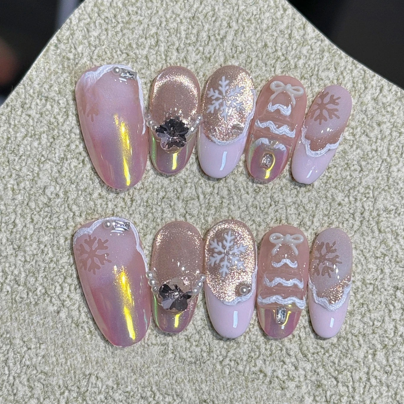 Pink Rhinestone Sweet Almond Press-On Nails