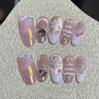 Pink Rhinestone Sweet Almond Press-On Nails