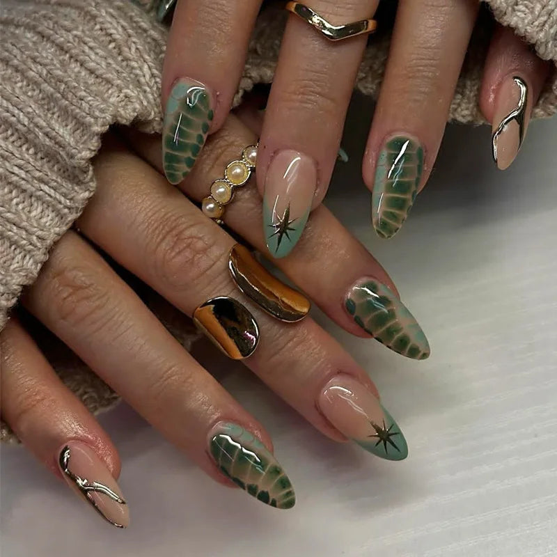 Blue Cat Eye Long Stiletto Press-On Nails