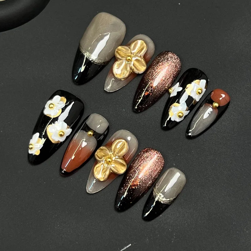3D Hand-Carved Petal Almond Press-On Nails