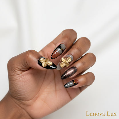 Golden Bloom French Almond Nails