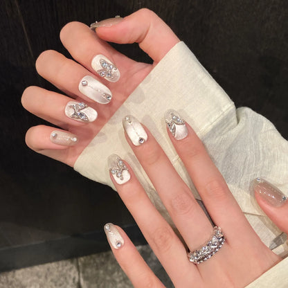 Silver Cat Eye Butterfly Press-On Nails