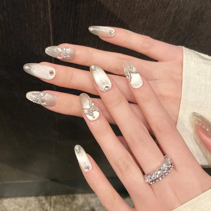 Silver Cat Eye Butterfly Press-On Nails