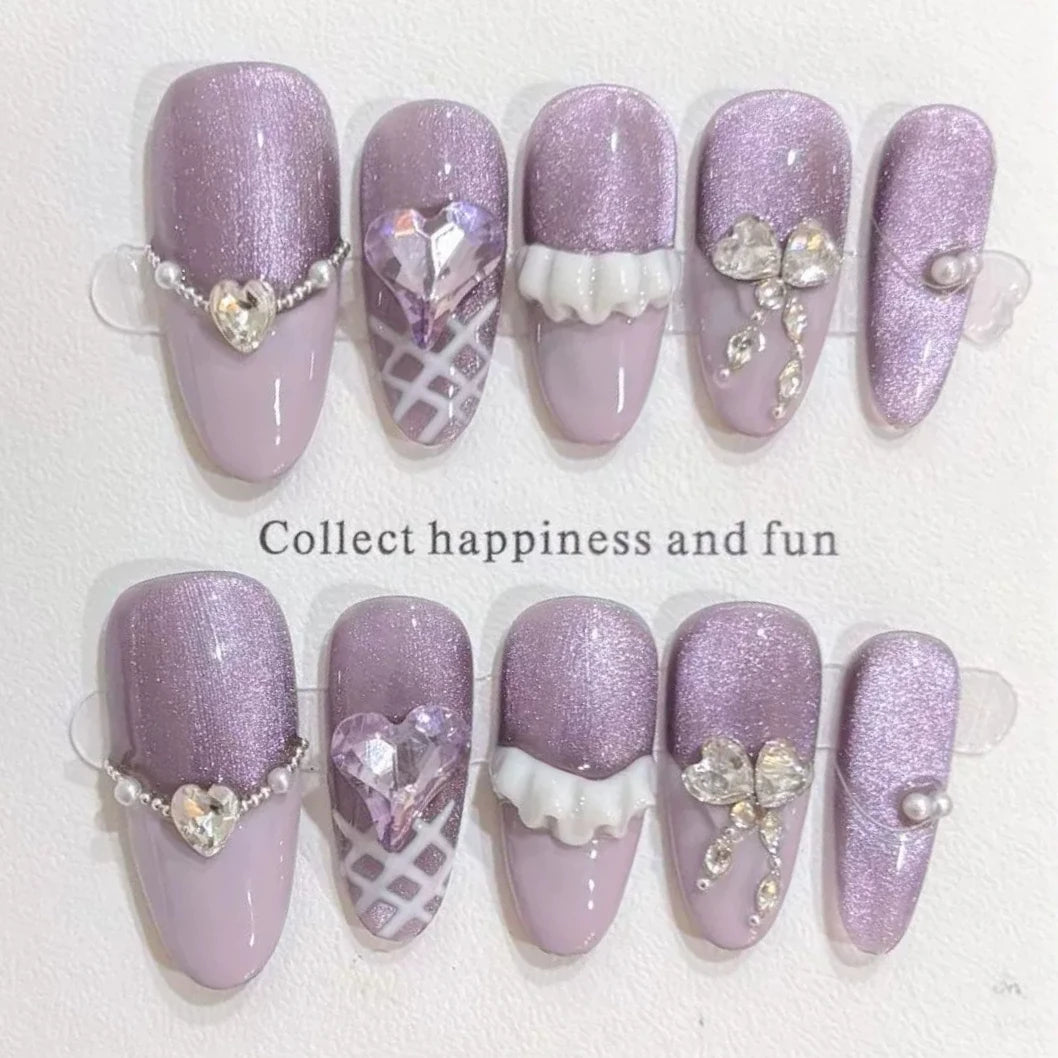 Pink Rhinestone Sweet Almond Press-On Nails