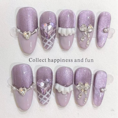 Pink Rhinestone Sweet Almond Press-On Nails
