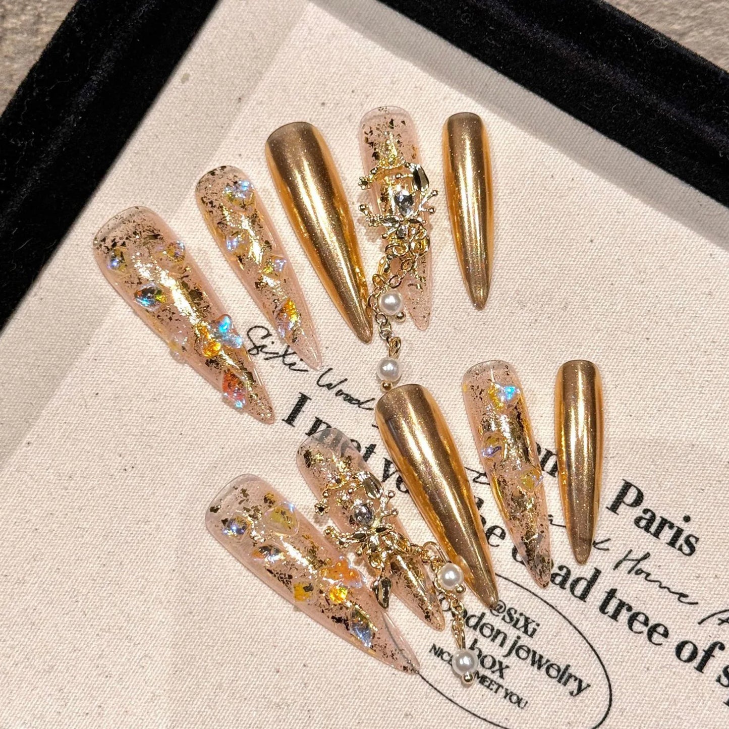Blue Diamond Long Stiletto Press-On Nails