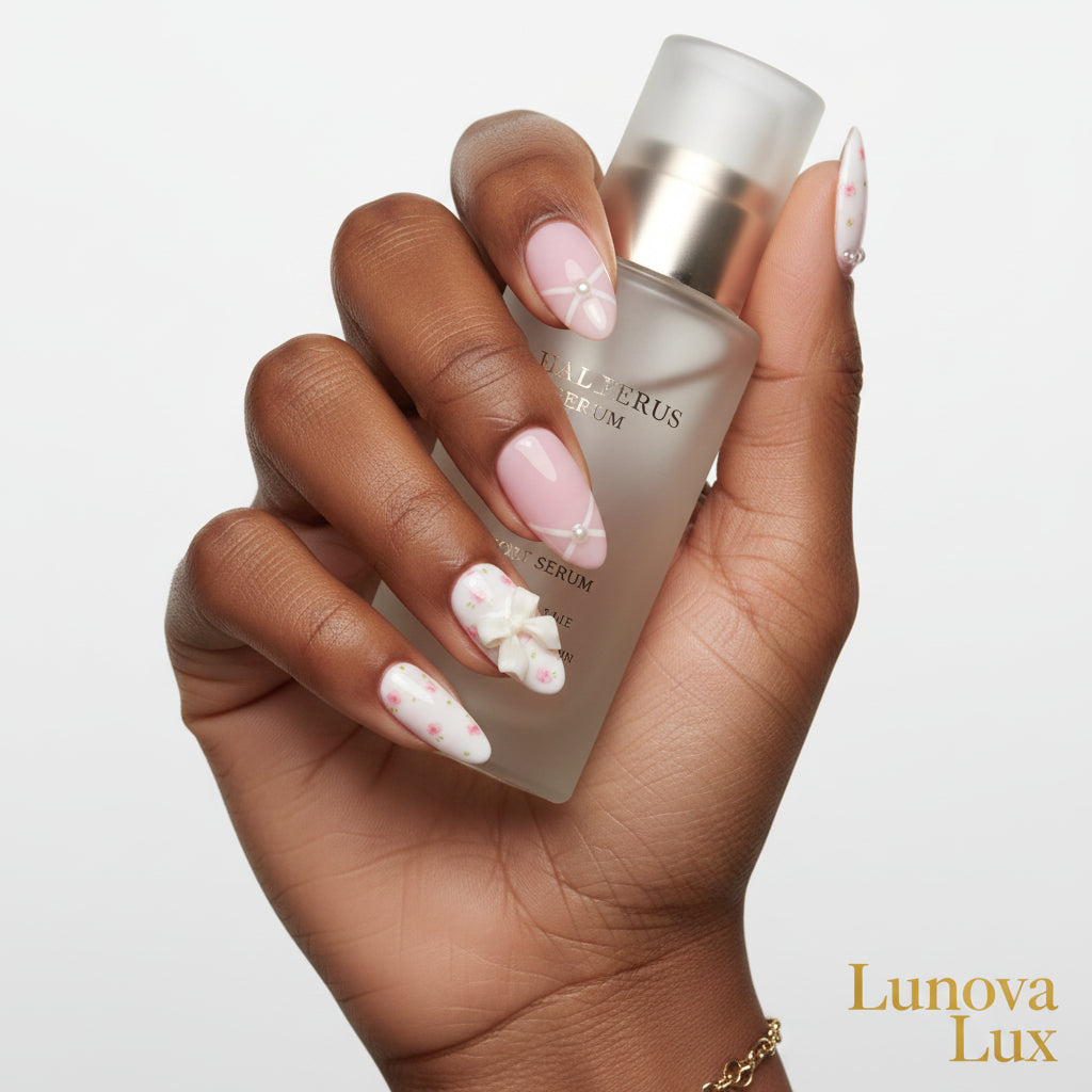 Pink Cat Eye French Almond Nails