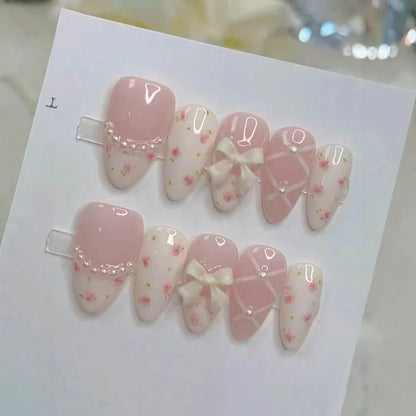 Pink Rhinestone Sweet Almond Press-On Nails