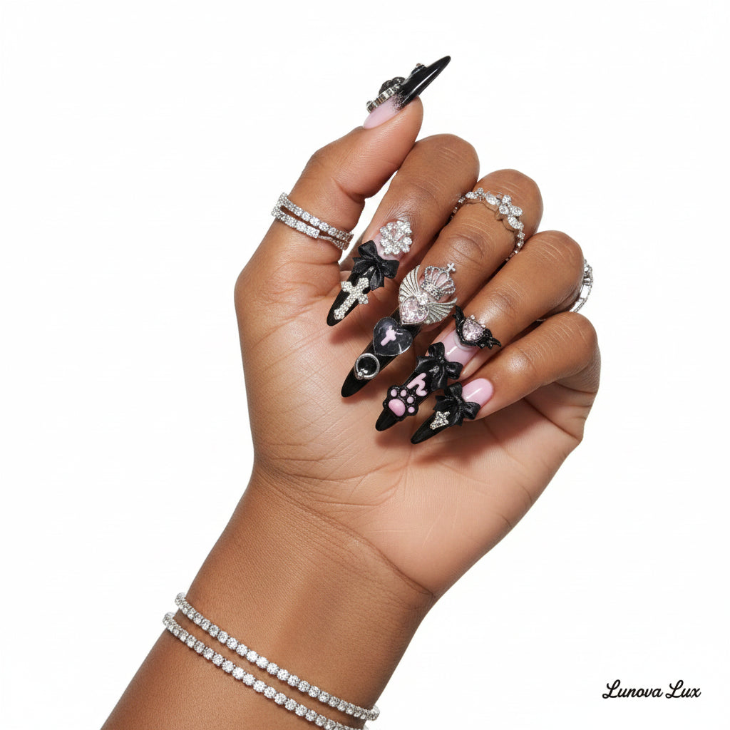 Y2k Punk Bow Coffin Nails