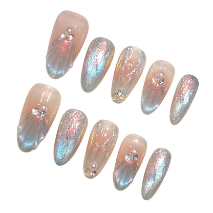 Blue Aurora Mermaid Almond Press-On Nails