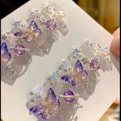 Planet Butterfly Glitter Press-On Nails
