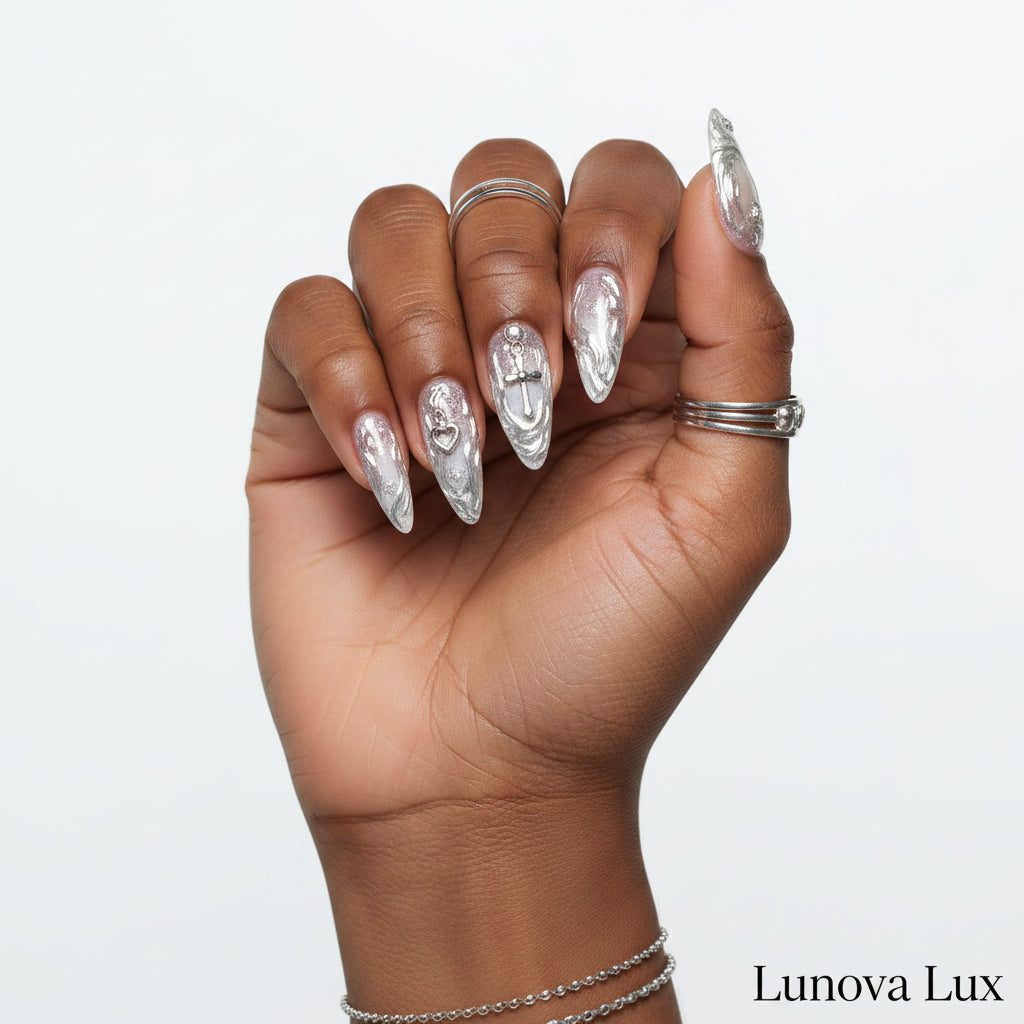 Silver Vine Butterfly Nails