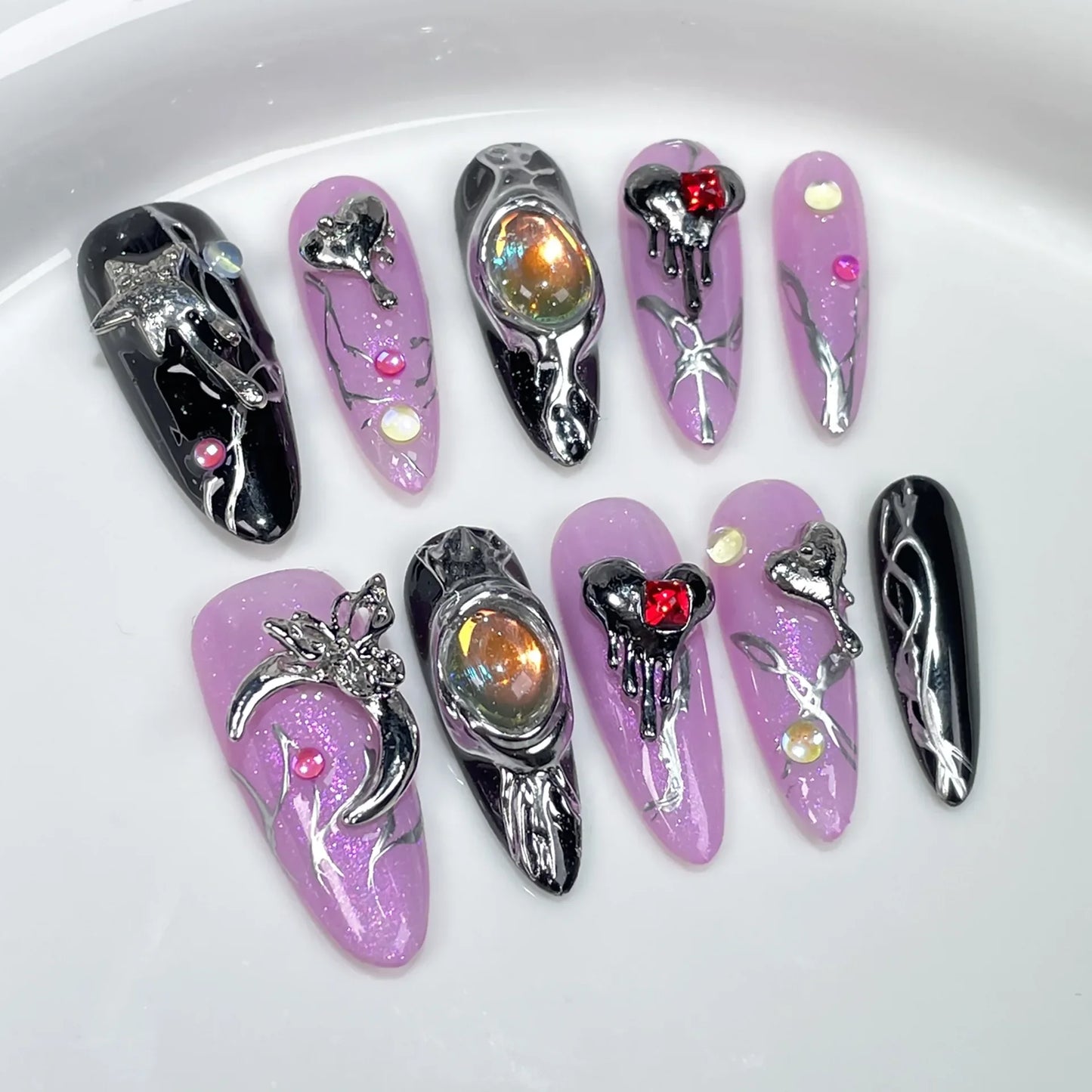 Butterfly Camellia Long Stiletto Press-On Nails
