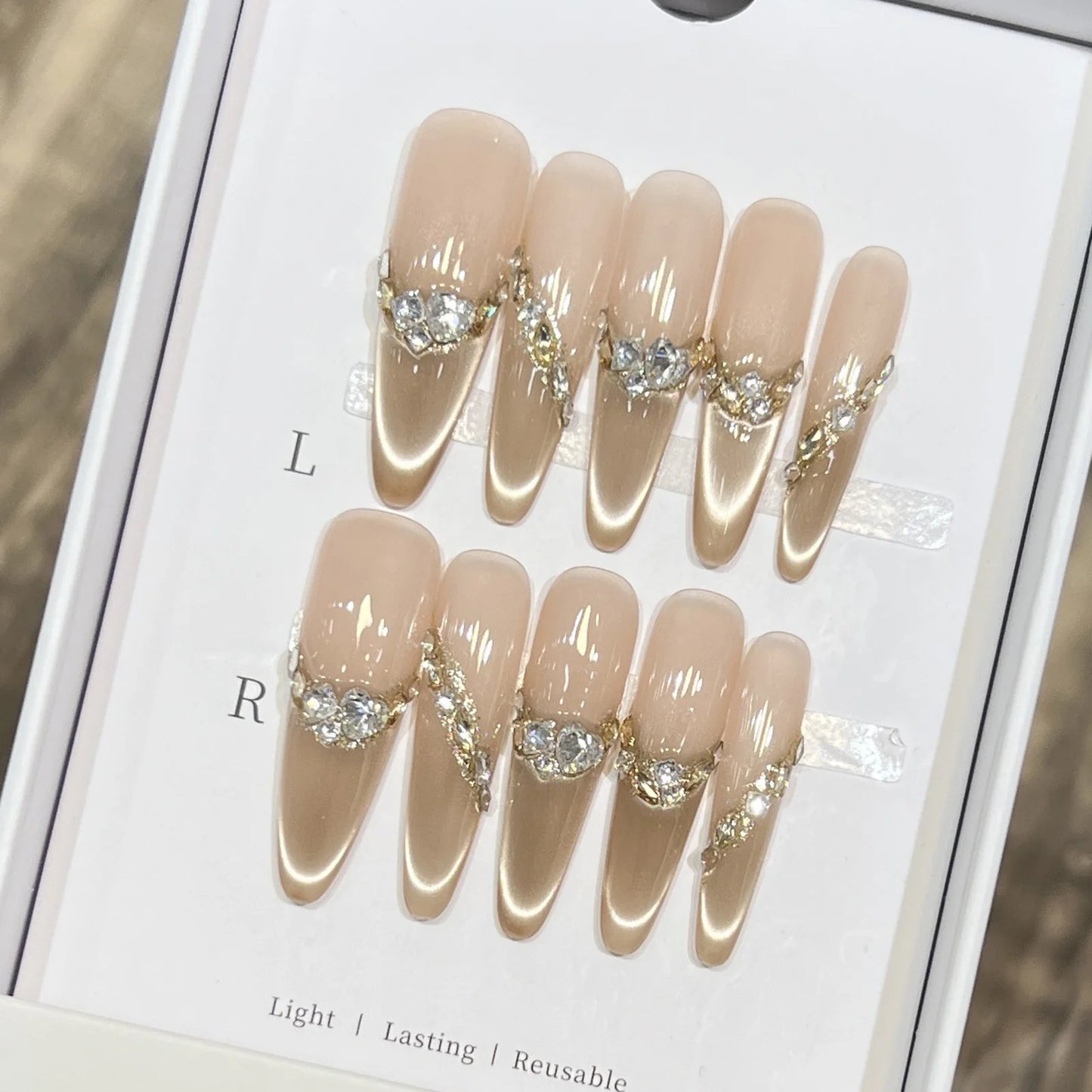 Green Cat Eye French Almond Press-On Nails